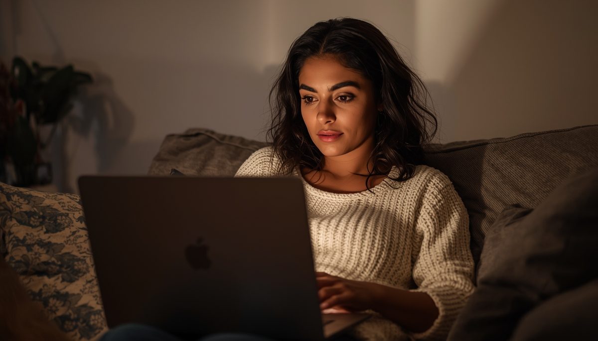 A woman at home relaxed on a video date