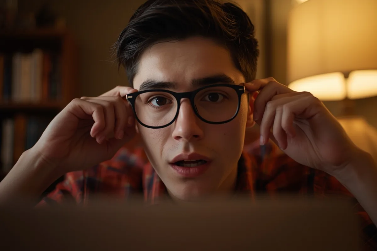 Man adjusting his laptop camera for a video date, wearing a focused expression.