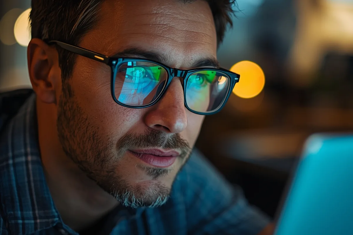 Man attentively engaged in an online speed dating video call