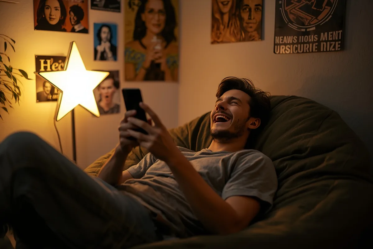 A person enjoying a lighthearted chat conversation on their phone