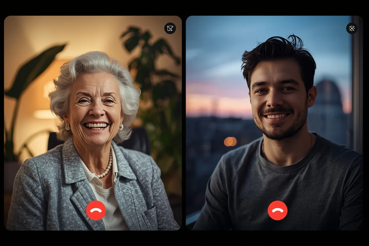 A vibrant video call between different generations