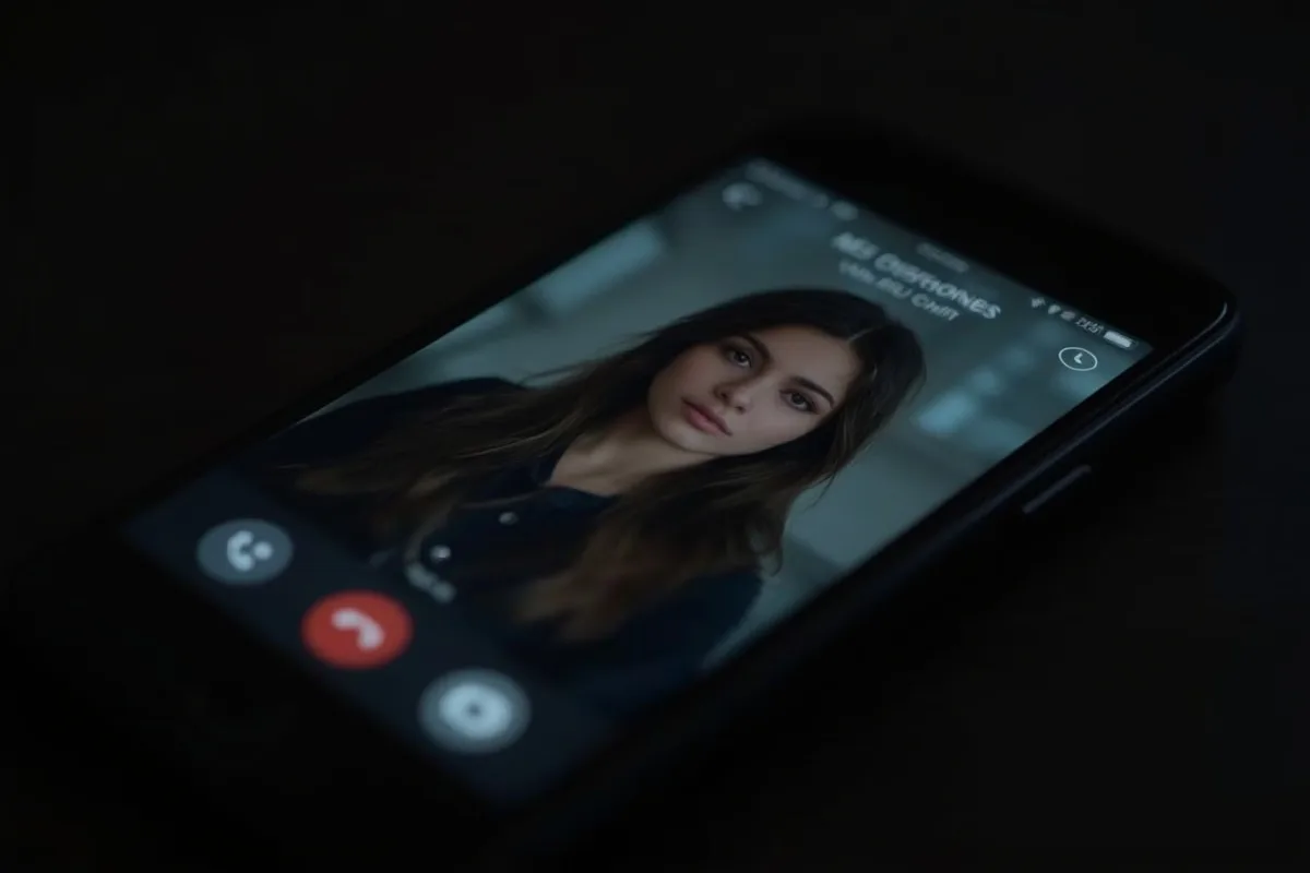 Blurred video chat interface on phone screen.