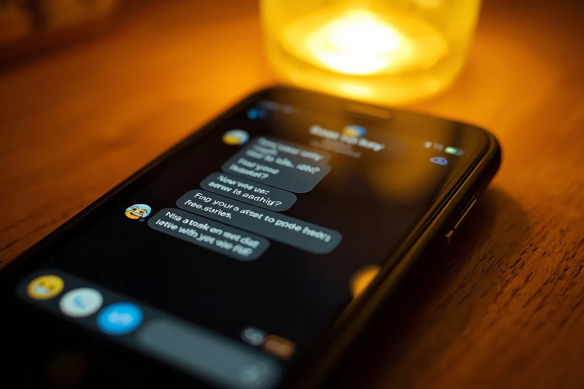 Close-up of a phone screen showing text chat