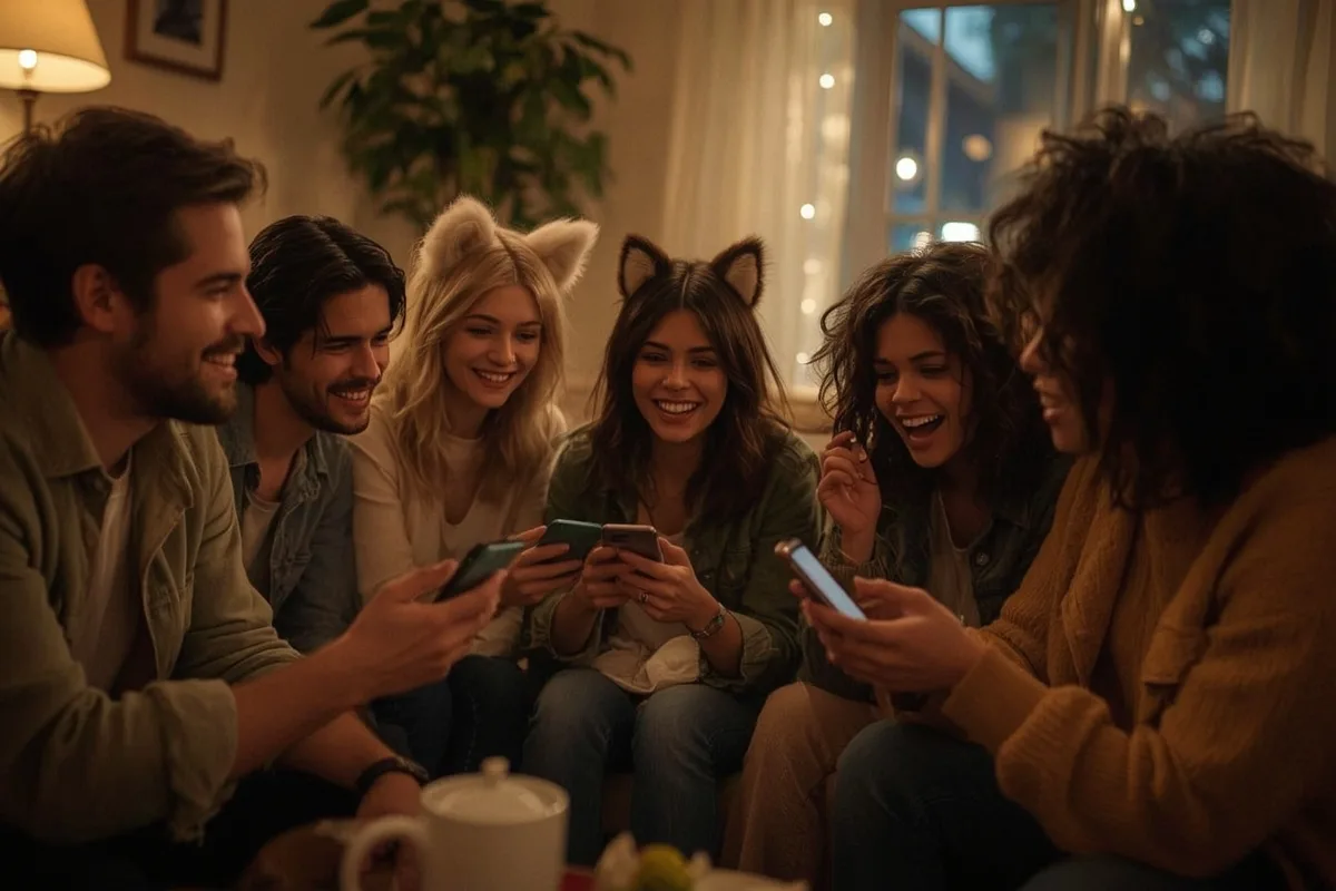 Group of people engaging in furry roleplay chat on phones.