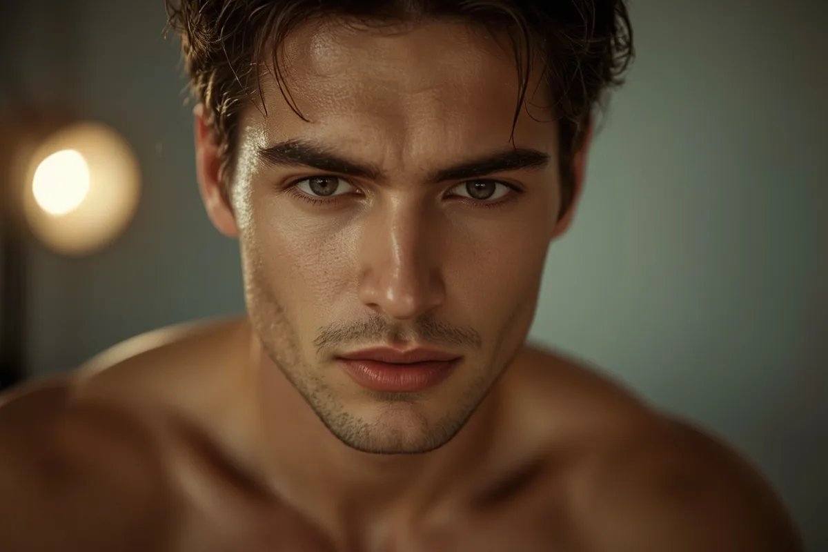 Male model focusing during a photoshoot