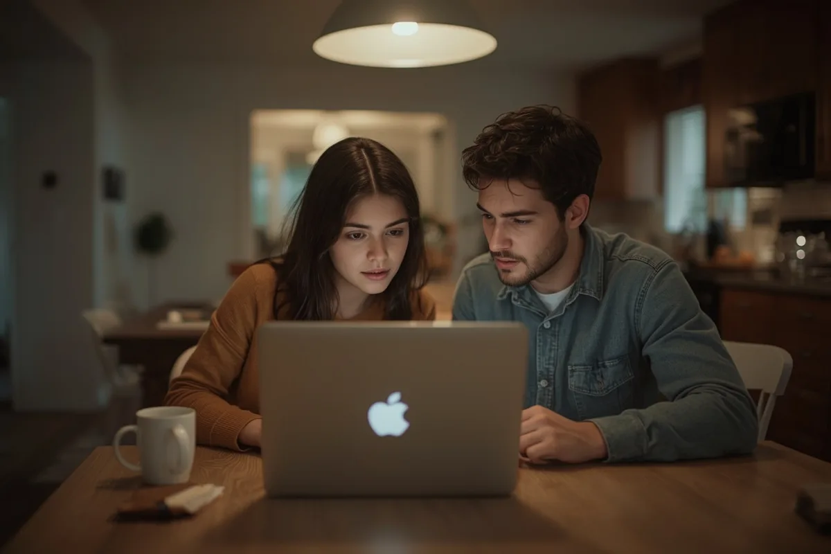 Parent and teenager discussing online behavior together