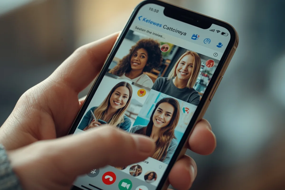 Phone screen displaying a diverse group of avatars in a text chat.