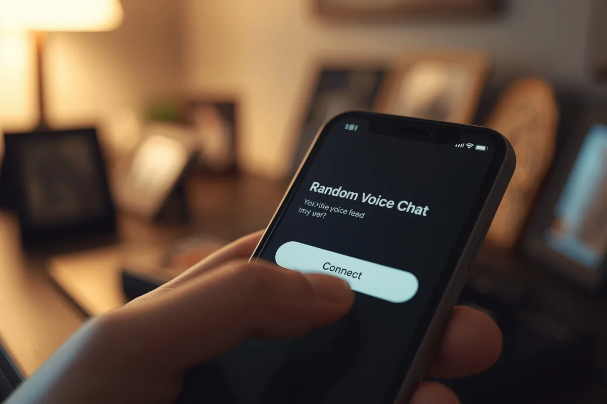 Phone screen with random voice chat interface.