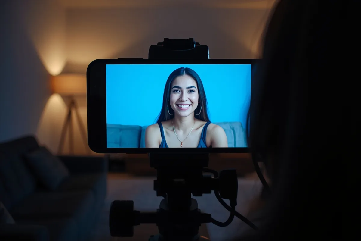 POV of a video chat with a smiling woman on screen