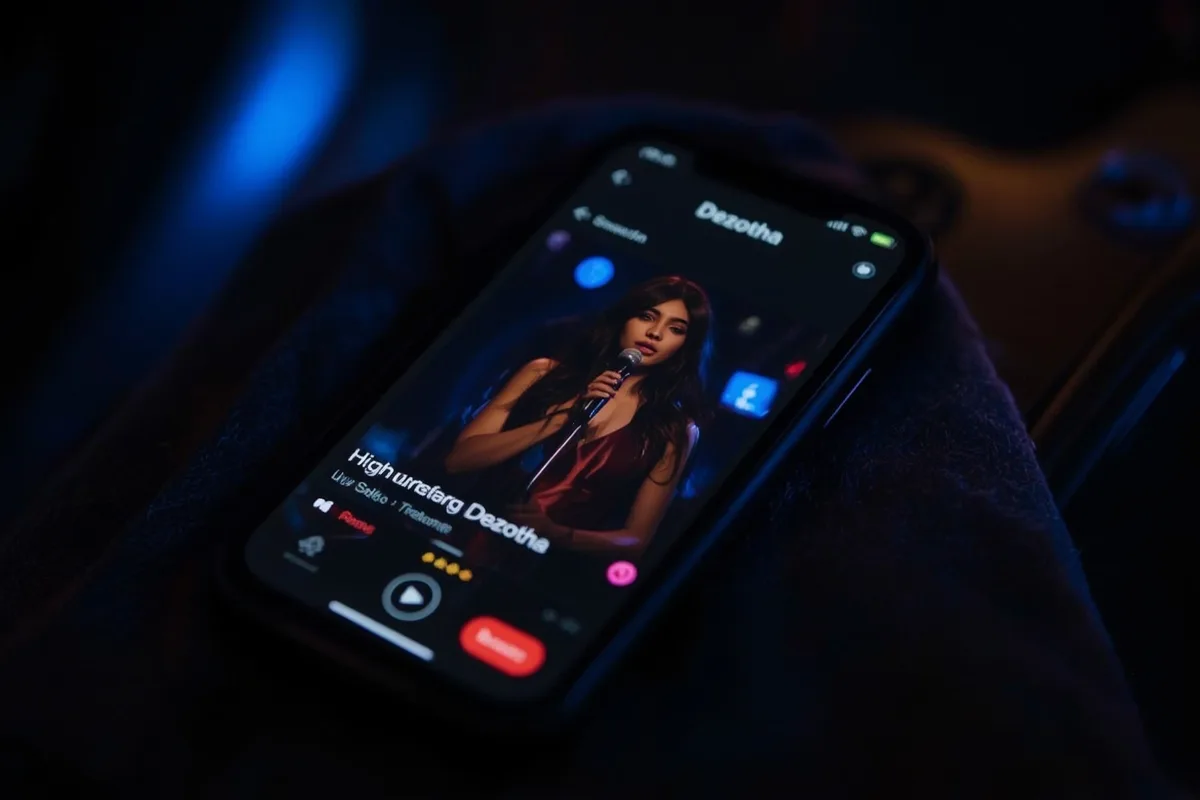 Smartphone displaying Dezotha in a live stream performance