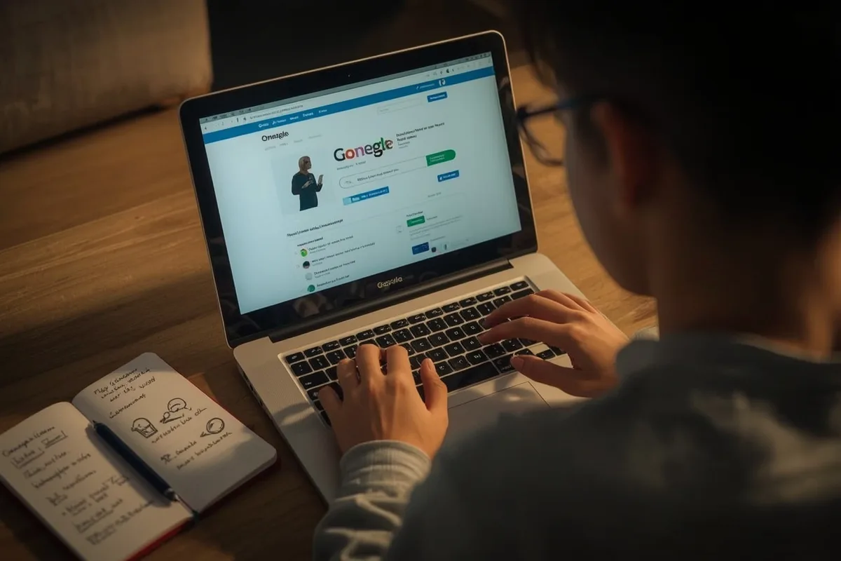 Teen using laptop to find safe Omegle alternatives