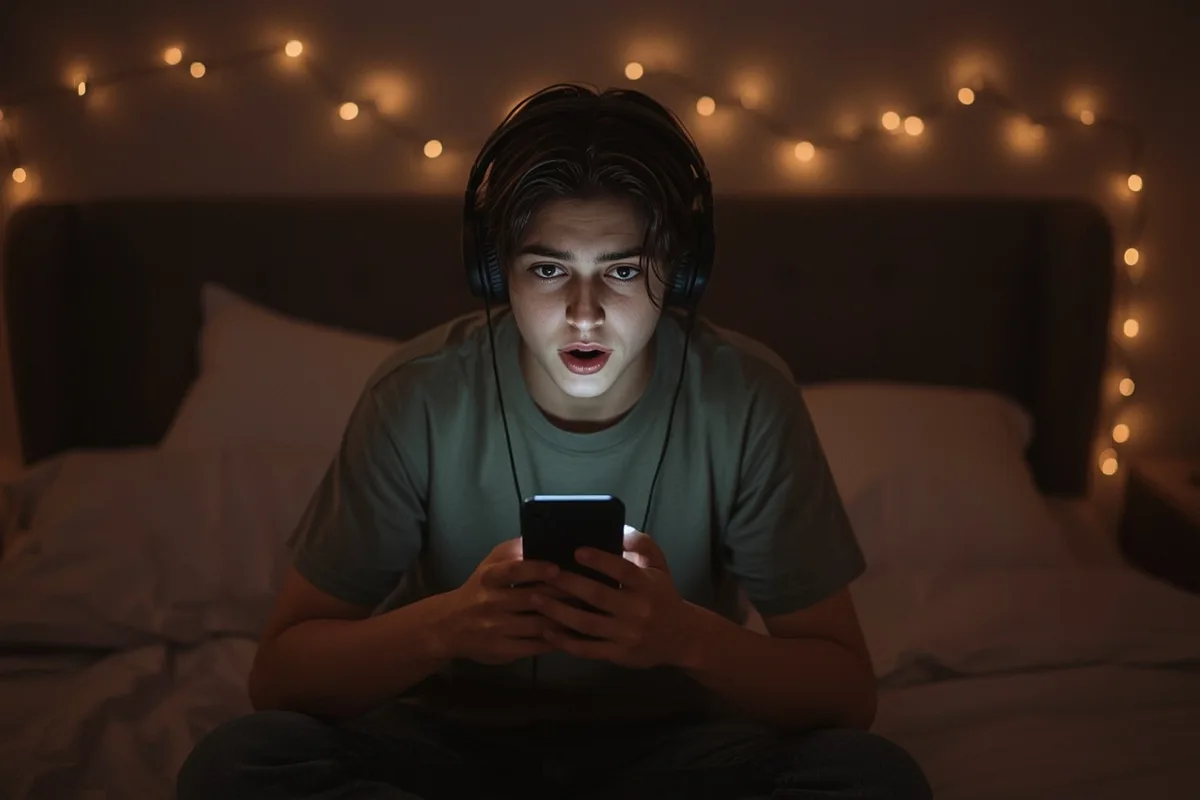 Teenager in bed surprised by Omegle chat