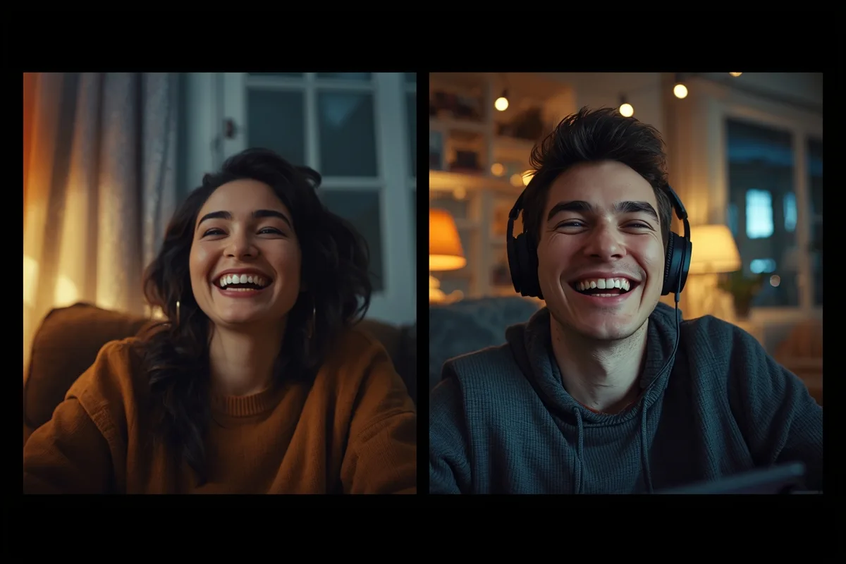Two people enjoying a video chat from their homes