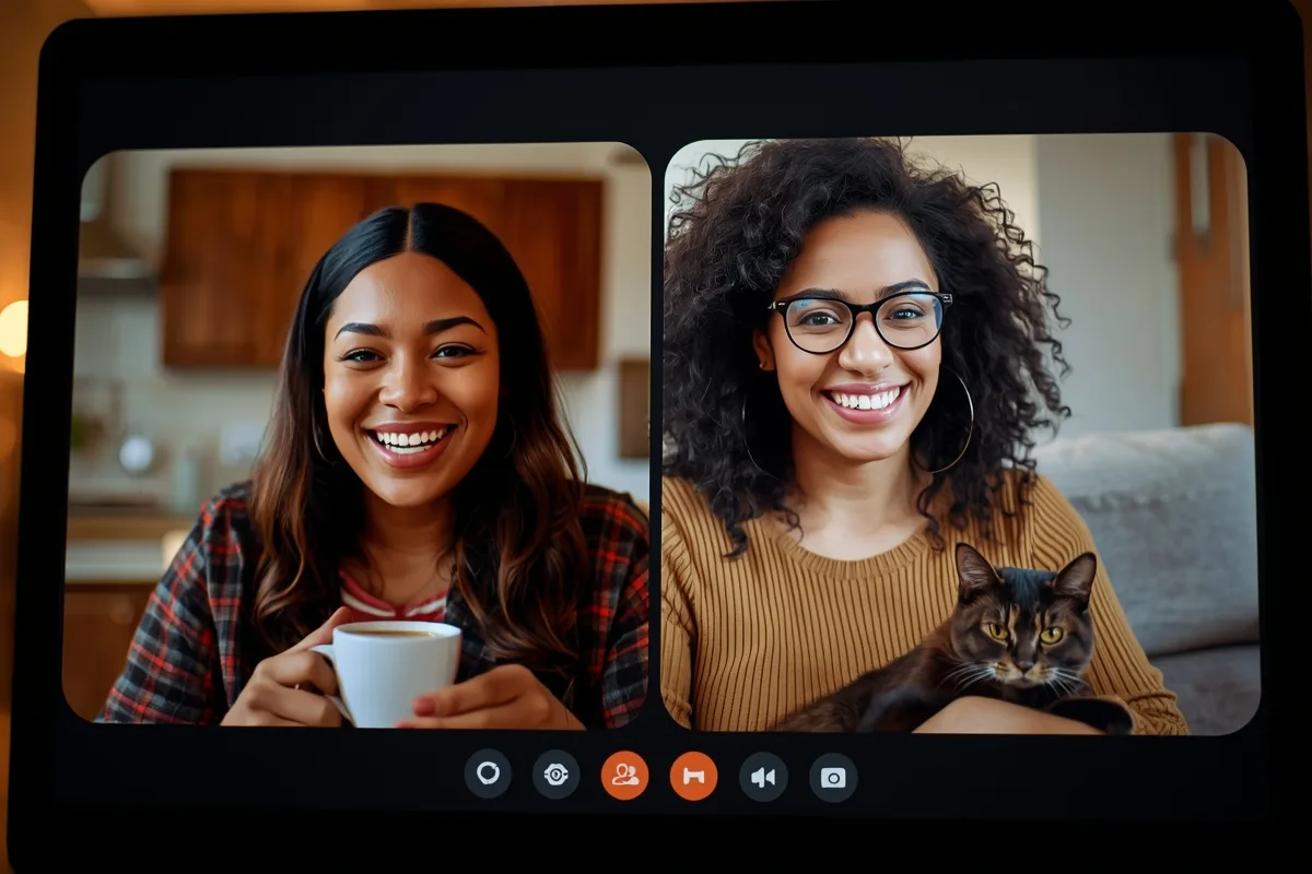 Two women video chatting across the globe