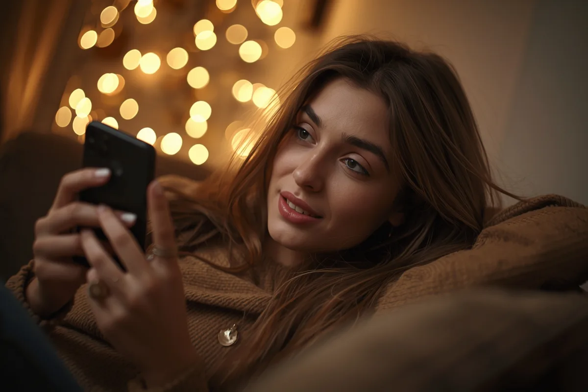 Woman engaging in a random chat group on her smartphone.