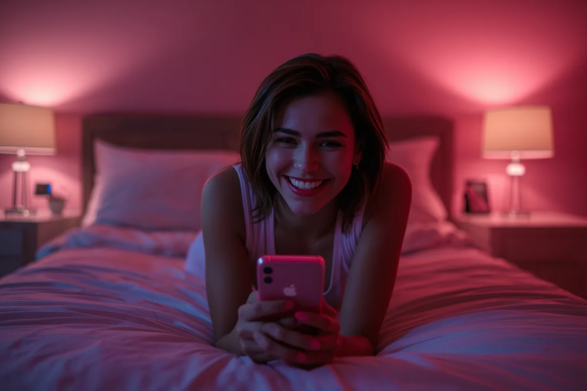 Woman enjoying a chat on her phone in a relaxed setting