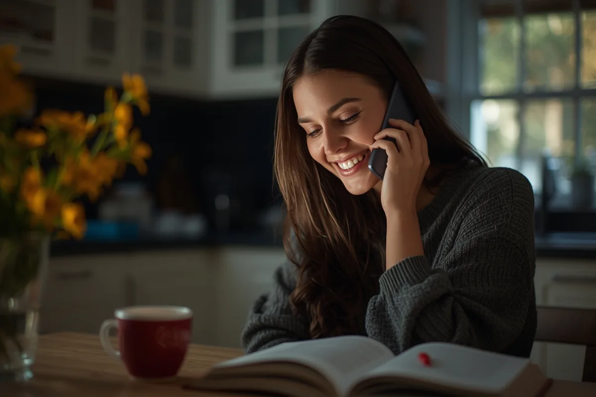 Woman enjoying a morning 1 on 1 chat at her kitchen table.