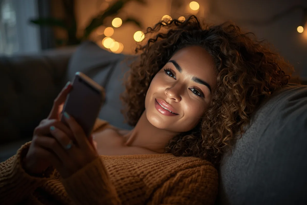 Woman enjoying random chat session on her smartphone