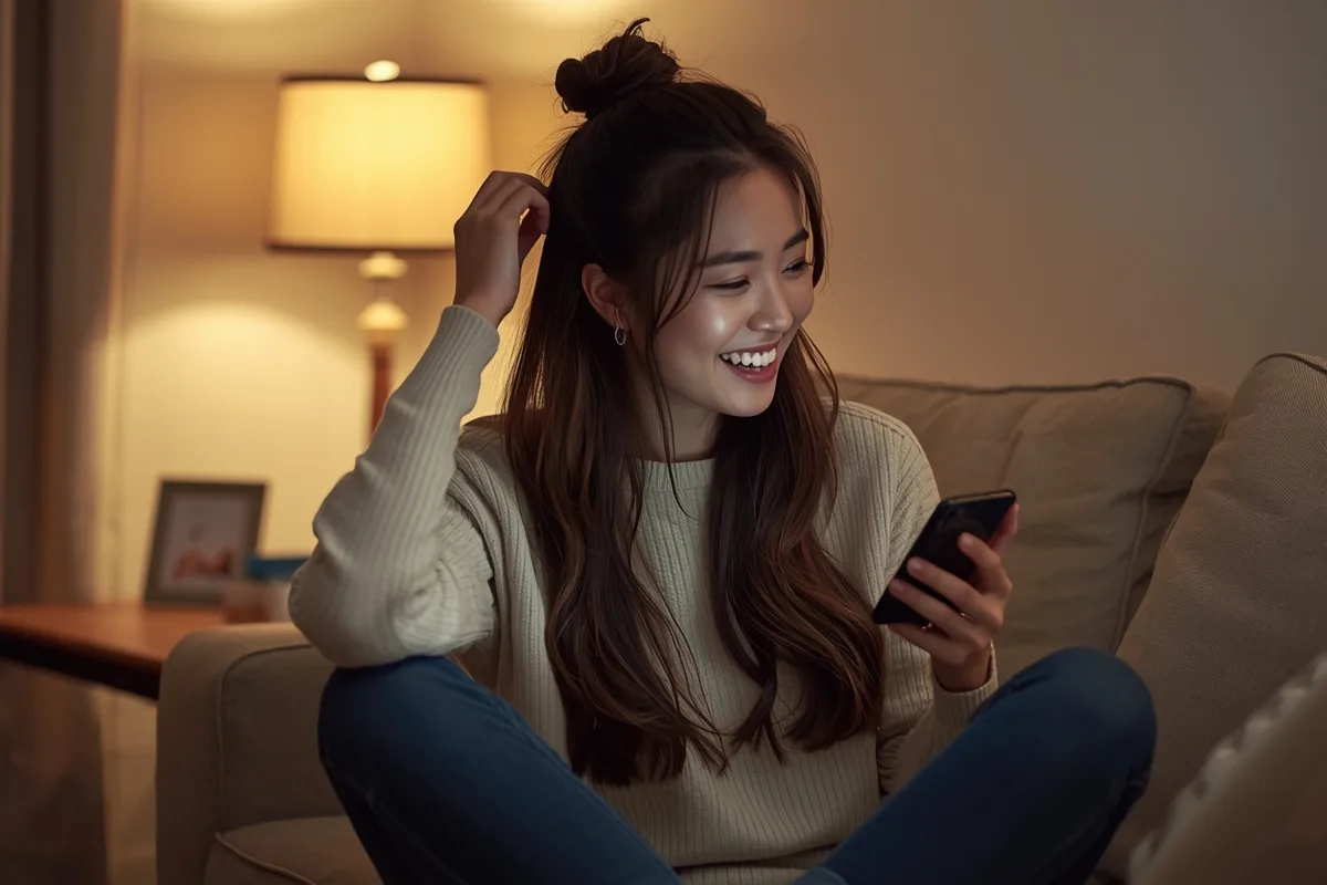Woman enjoying random chat texting on her phone